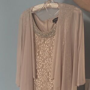 R&M Richards Tan Lace Maxi Dress with Sheer Jacket